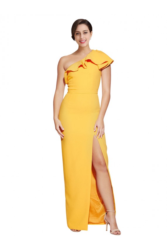 Compre Azafrán Cubierta Un Hombre Crepé Elástico Largo Formales Vestidos de dama de honor / Vestidos de fiesta