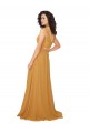 Compre Azafrán línea A Cuello en V Gasa Largo Vestidos de dama de honor