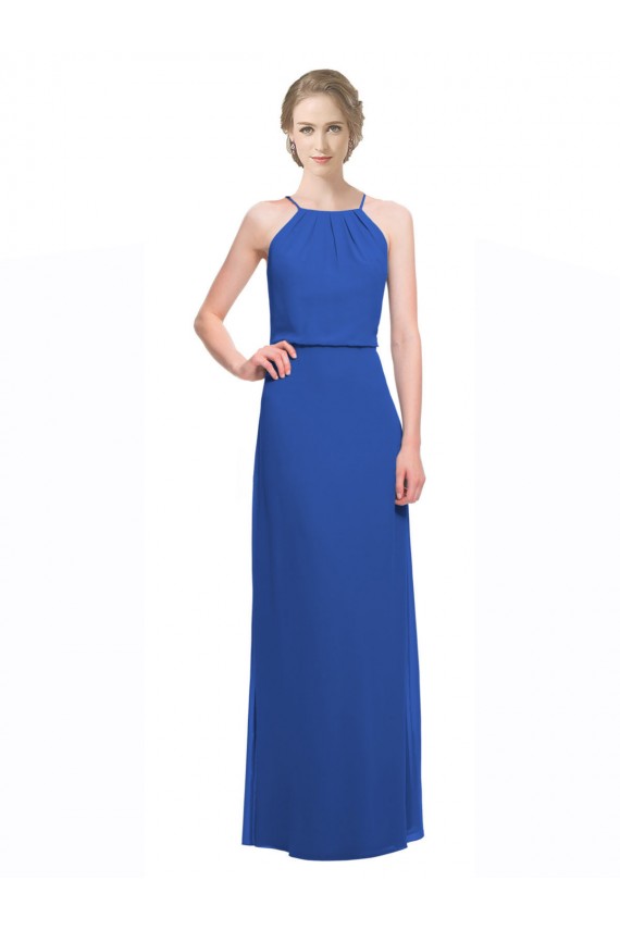 Compre Azul 135 línea A Tirantes espagueti Gasa Largo Vestidos de dama de honor