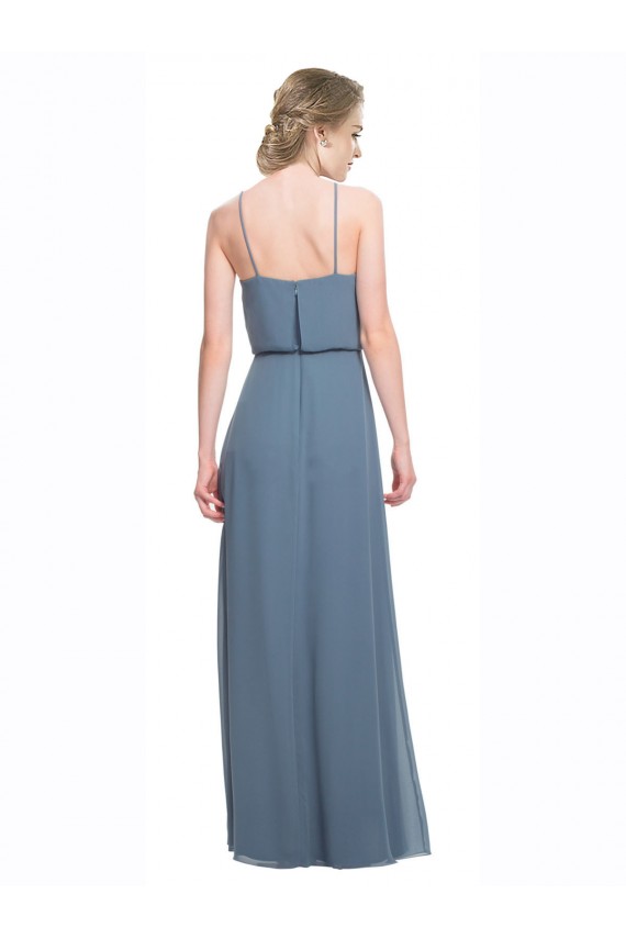 Compre Azul 135 línea A Tirantes espagueti Gasa Largo Vestidos de dama de honor