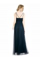 Compre Azul 7 línea A Cuello en V Tul Largo Vestidos de dama de honor