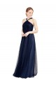 Compre Azul Marino 21 línea A Halter Tul Largo Vestidos de dama de honor