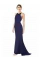 Compre Azul Marino Sirena Halter Cuello Alto Crepé Elástico Largo Formales Vestidos de dama de honor / Vestidos de fiesta