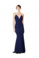 Compre Azul Marino Sirena Tirantes espagueti Cuello en V Cuello Alto Crepé Elástico Largo Formales Vestidos de dama de honor / Vestidos de fiesta