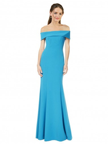 Compre Azul Verde pavo real Cubierta Hombros Descubiertos Crepé Elástico Largo Formales Vestidos de dama de honor / Vestidos de fiesta