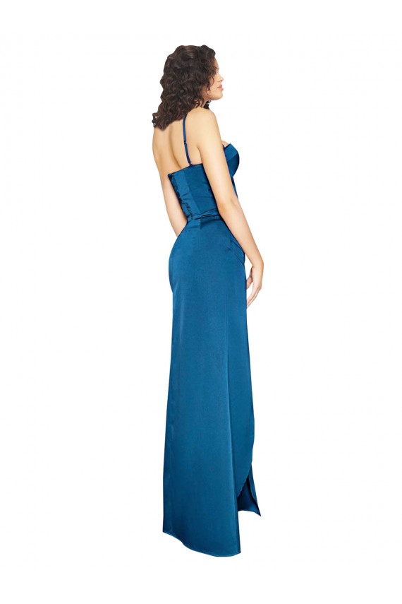 Compre Azul Verde pavo real Cubierta Tirantes espagueti Satén sedoso Largo Formales Vestidos de dama de honor / Vestidos de fiesta