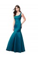 Compre Azul Verde pavo real Sirena Barco Satén Largo Vestidos de dama de honor / Vestidos de fiesta