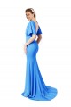 Compre Azul Verde pavo real Sirena Cuello en V Barrer tren Crepé Elástico Largo Vestidos de dama de honor / Vestidos de fiesta