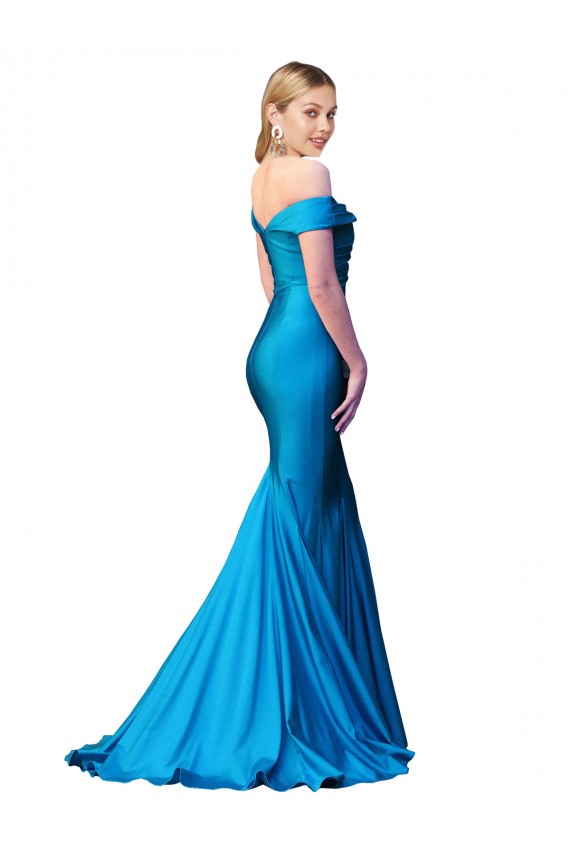 Compre Azul Verde pavo real Sirena Hombros Descubiertos Satén Largo Formales Vestidos de dama de honor / Vestidos de fiesta
