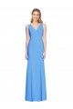 Compre Azul Verde pavo real Trompeta Cuello en V Crepé Elástico Largo Vestidos de dama de honor / Vestidos de fiesta