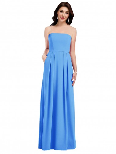 Compre Azul Verde pavo real Trompeta Sin tirantes Crepé Elástico Largo Vestidos de dama de honor / Vestidos de fiesta