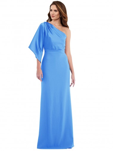 Compre Azul Verde pavo real Trompeta Un Hombre Crepé Elástico Largo Vestidos de dama de honor / Vestidos de fiesta