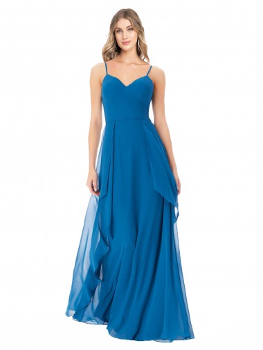 Compre Azul Verde pavo real línea A Tirantes espagueti Gasa Largo Vestidos de dama de honor