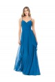 Compre Azul Verde pavo real línea A Tirantes espagueti Gasa Largo Vestidos de dama de honor