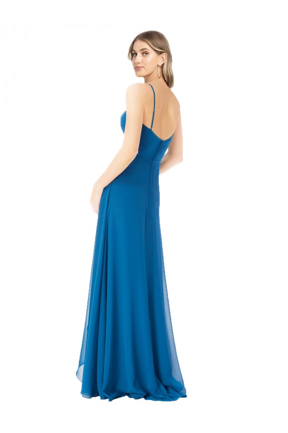 Compre Azul Verde pavo real línea A Tirantes espagueti Gasa Largo Vestidos de dama de honor