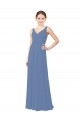 Compre Azul Windsor Cubierta Cuello en V Gasa Largo Vestidos de dama de honor