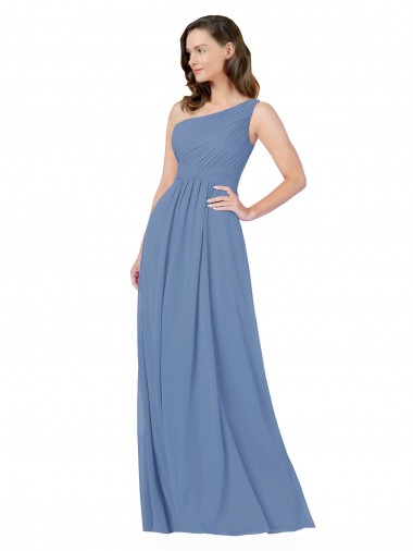 Compre Azul Windsor Cubierta Un Hombre Gasa Largo Vestidos de dama de honor