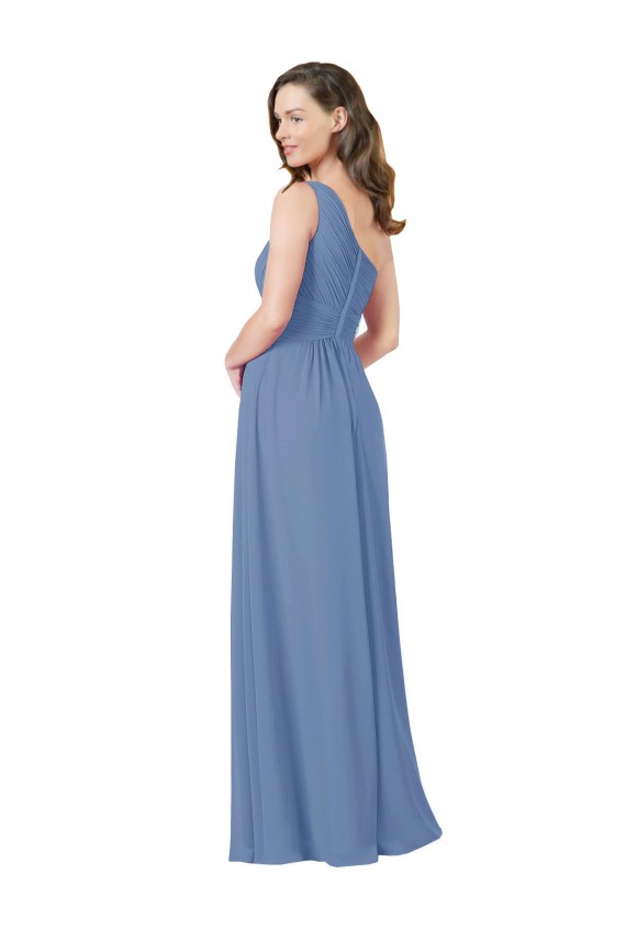 Compre Azul Windsor Cubierta Un Hombre Gasa Largo Vestidos de dama de honor
