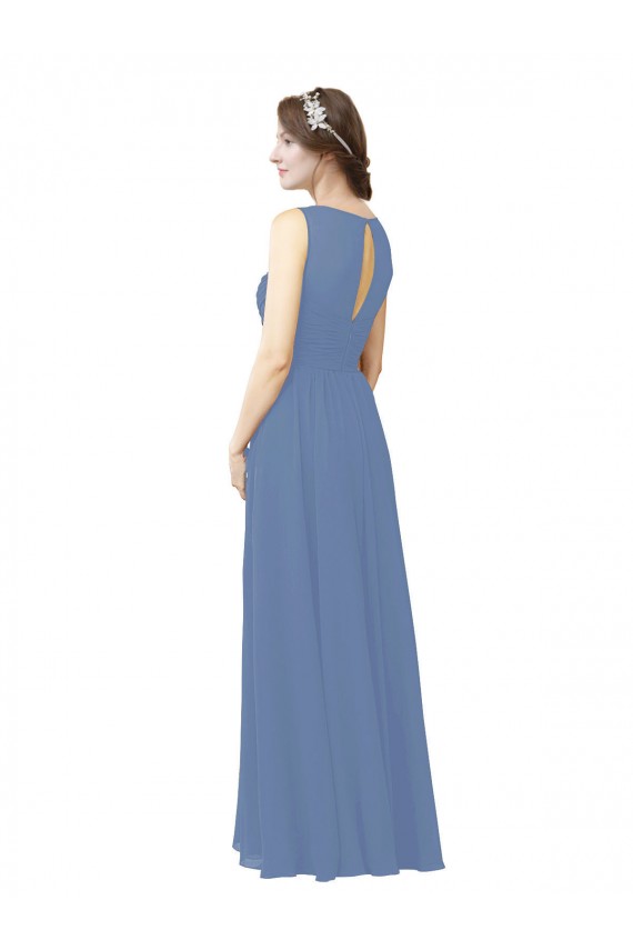 Compre Azul Windsor Cubierta Ilusión Cuello de Corazón Gasa Largo Vestidos de dama de honor