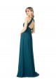 Compre Azul Windsor línea A Cuello Alto Gasa Largo Vestidos de dama de honor