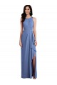 Compre Azul Windsor línea A Cuello joya Gasa Largo Vestidos de dama de honor