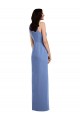 Compre Azul Windsor línea A Cuello joya Gasa Largo Vestidos de dama de honor