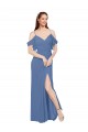 Compre Azul Windsor línea A Hombros Descubiertos Gasa Largo Vestidos de dama de honor