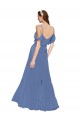 Compre Azul Windsor línea A Hombros Descubiertos Gasa Largo Vestidos de dama de honor