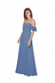Compre Azul Windsor línea A Hombros Descubiertos Sin tirantes Gasa Largo Vestidos de dama de honor