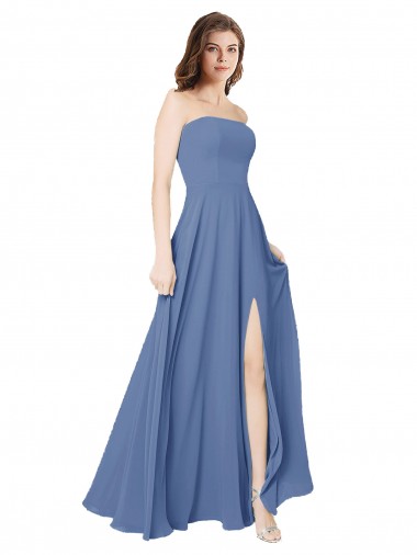 Compre Azul Windsor línea A Sin tirantes Gasa Largo Vestidos de dama de honor