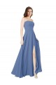 Compre Azul Windsor línea A Sin tirantes Gasa Largo Vestidos de dama de honor