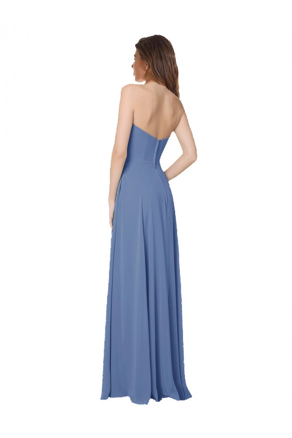 Compre Azul Windsor línea A Sin tirantes Gasa Largo Vestidos de dama de honor