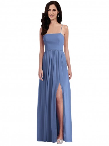 Compre Azul Windsor línea A Tirantes espagueti Gasa Largo Vestidos de dama de honor