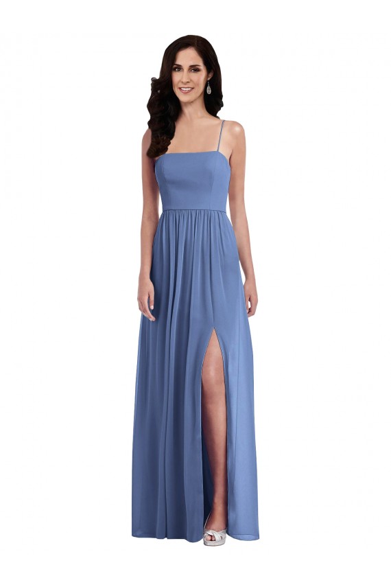 Compre Azul Windsor línea A Tirantes espagueti Gasa Largo Vestidos de dama de honor