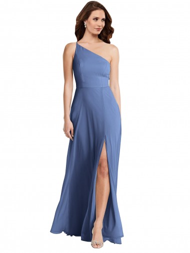 Compre Azul Windsor línea A Un Hombre Gasa Largo Formales Vestidos de dama de honor / Vestidos de noche