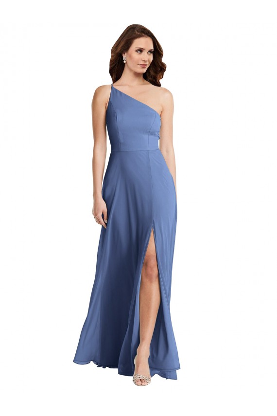 Compre Azul Windsor línea A Un Hombre Gasa Largo Formales Vestidos de dama de honor / Vestidos de noche