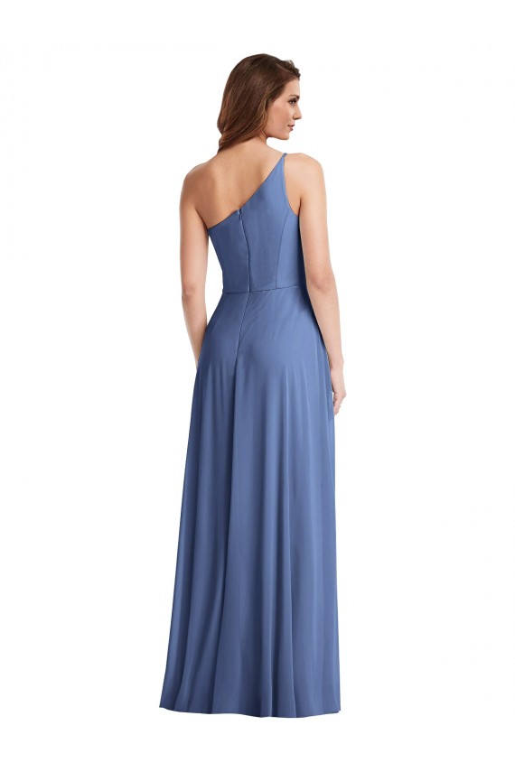 Compre Azul Windsor línea A Un Hombre Gasa Largo Formales Vestidos de dama de honor / Vestidos de noche