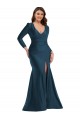 Compre Azul atlántico Sirena Cuello en V Satén sedoso Largo Formales Vestidos de dama de honor / Vestidos de fiesta