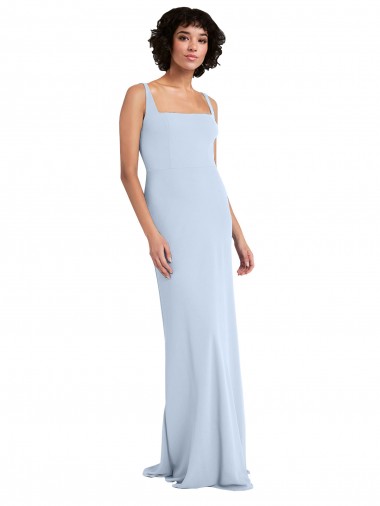 Compre Azul cielo claro Cubierta Cuadrado Crepé Elástico Largo Vestidos de dama de honor / Vestidos de fiesta