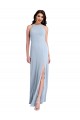 Compre Azul cielo claro Cubierta Halter Cuello Alto Crepé Elástico Largo Formales Vestidos de dama de honor / Vestidos de fiesta