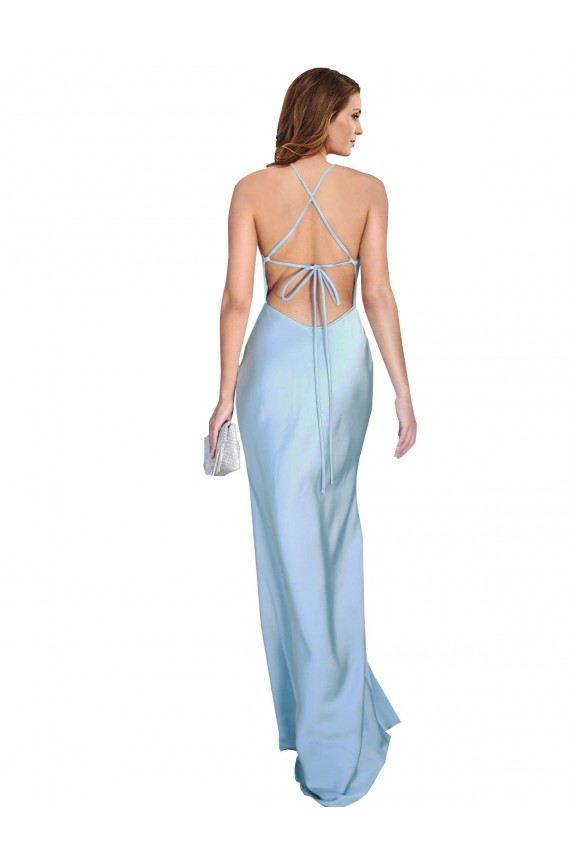 Compre Azul cielo claro Cubierta Satén sedoso Largo Formales Vestidos de dama de honor / Vestidos de fiesta