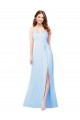 Compre Azul cielo claro Cubierta Tirantes espagueti Cuadrado Gasa Largo Vestidos de dama de honor