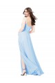Compre Azul cielo claro Cubierta Tirantes espagueti Cuadrado Gasa Largo Vestidos de dama de honor