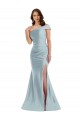 Compre Azul cielo claro Sirena Un Hombre Satén sedoso Largo Formales Vestidos de dama de honor / Vestidos de fiesta