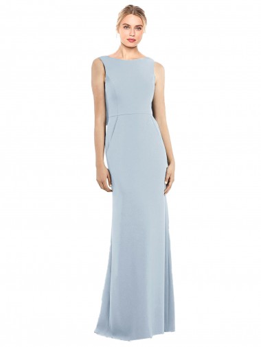 Compre Azul cielo claro Trompeta Barco Crepé Elástico Largo Vestidos de dama de honor / Vestidos de fiesta
