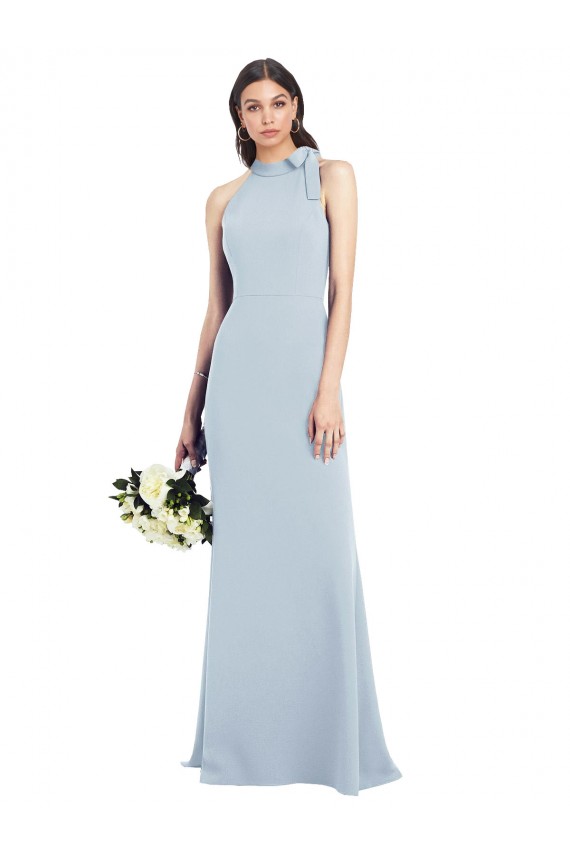 Compre Azul cielo claro Trompeta Cuello Barco Cuello Alto Halter Crepé Elástico Largo Vestidos de dama de honor / Vestidos de fiesta