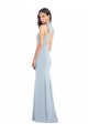Compre Azul cielo claro Trompeta Cuello Barco Cuello Alto Halter Crepé Elástico Largo Vestidos de dama de honor / Vestidos de fiesta