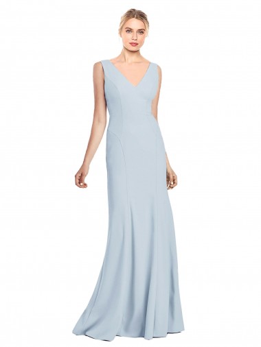 Compre Azul cielo claro Trompeta Cuello en V Crepé Elástico Largo Vestidos de dama de honor / Vestidos de fiesta