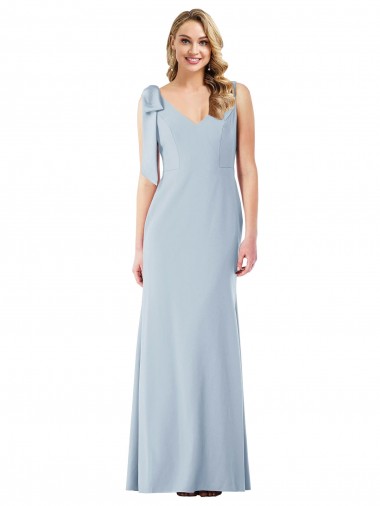 Compre Azul cielo claro Trompeta Cuello en V Crepé Elástico Largo Vestidos de dama de honor / Vestidos de fiesta