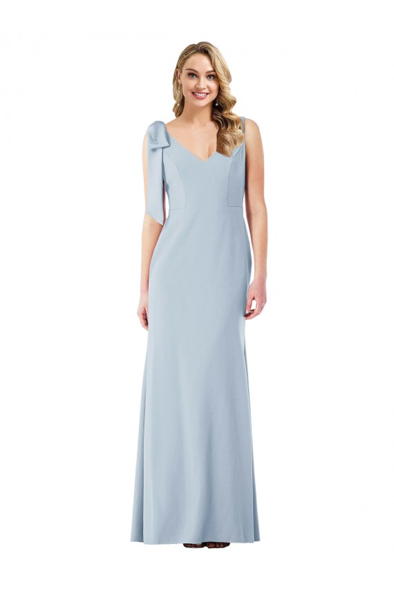 Compre Azul cielo claro Trompeta Cuello en V Crepé Elástico Largo Vestidos de dama de honor / Vestidos de fiesta